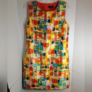 TAHARI by ASL Brushstroke Print Women's Sateen Shift Dress, Multi-color